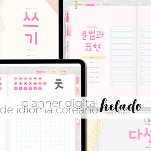 Language Learning Planner KOREAN-SPANISH Helado [landscape]: Grammar, Reading, Writing, Vocabulary +hangul workbook | Pink