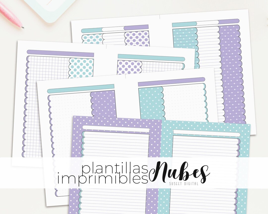 Printable Templates Nubes | A5 Notes Templates | Grid, Dot, Lined ...
