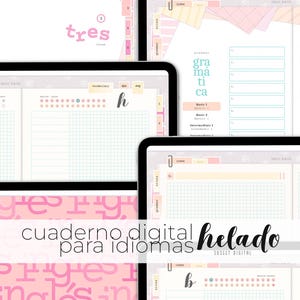 Language Learning Planner ENGLISH-SPANISH Helado [landscape]: Grammar, Reading, Writing, Vocabulary +100 flashcards | Pink (PDF)