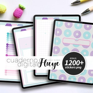Digital Notebook Fluye | 20 Subjects, 30 Templates, 8 Covers, 1200+ Stickers PNG (PDF)