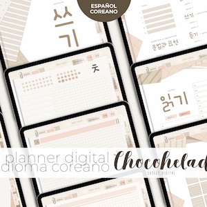 Language Learning Planner KOREAN-SPANISH ChocoHelado [portrait]: Grammar, Reading, Writing, Vocabulary +hangul workbook | Boho