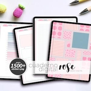 Digital Notebook Rose | 20 Subjects, 30 Templates, 7 Covers, 1500+ Stickers PNG (PDF)