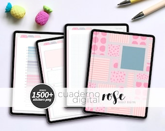 Digital Notebook Rose | 20 Subjects, 30 Templates, 7 Covers, 1500+ Stickers PNG (PDF)