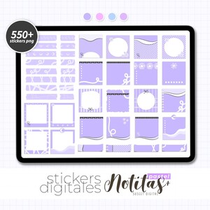 Mais de 550 adesivos digitais: Notitas+ Pastel | Notas adesivas, bloco de notas, fita washi, flores, molduras (PNG)