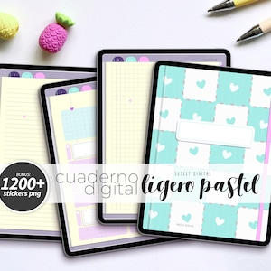 Digital Notebook Ligero Pastel | 20 Subjects, 30 Templates, 15 Covers, 1200+ Stickers PNG (PDF)