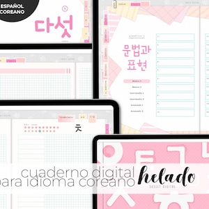 Planificador de aprendizaje de idiomas COREANO-ESPAÑOL Helado [horizontal]: Gramática, lectura, escritura, vocabulario + cuaderno de ejercicios de hangul / Rosa
