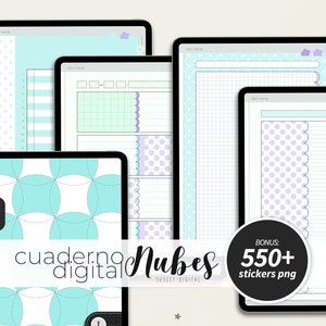 Digital Notebook Nubes:  20 Subjects, 113 Templates, 9 Covers, 550+ Stickers PNG (PDF)