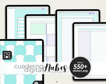 Digital Notebook Nubes:  20 Subjects, 113 Templates, 9 Covers, 550+ Stickers PNG (PDF)