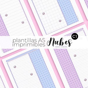 Modèles imprimables Nubes : A5, quadrillé, pointillé, ligné (téléchargement numérique, PDF)