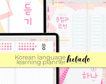 Language learning planner KOREAN-ENGLISH | digital planner for korean learning | grammar, reading, writing, vocabulary... | +hangul workbook