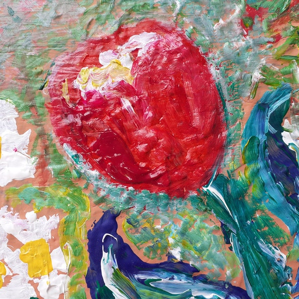 Blumen. Acrylbild abstrakt. Tulpe, Blumenmalerei, Frühling Gespannte Leinwand. Flower Acryl Painting On Canvas. Blume impressionistisch