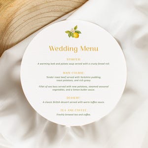 Menu de mariage rond au citron