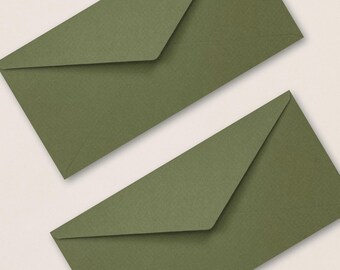 Olivgrüner Umschlag - Größe DL 11 cm x 22 cm, Premium Papier Umschlag für Einladungen, Hochzeiten, Grußkarten