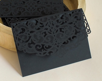 Sobres negros con encaje para invitaciones de boda: papel cortado a láser de 270 g/m²