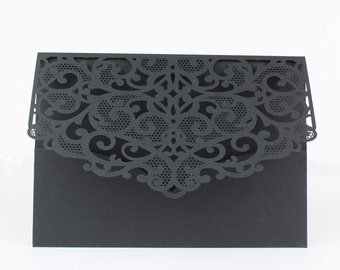 Black laser cut invitation covers - DIY invitations - laser cut envelopes