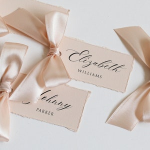 Marque-place pour mariage, marque-place avec ruban, marque-places modernes et personnalisés, cartes de visite pour mariage, cartes de visite pour siège, beige