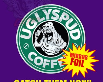 Ugly-Spud Coffee Mirror Foil sticker! Starbucks spoof!