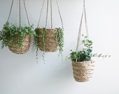 Natural Seagrass Hanging Planter, Handmade Indoor Plant Pot Holder, Hanging Basket, For House Plants, Succulents, Air Plants and Small Cacti