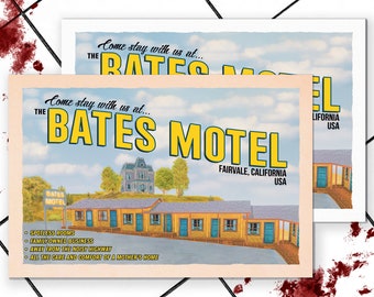 Bates Motel Postcard - Hitchcock movie PSYCHO film poster postcards Halloween 2018 decor party favors poster bookmark personalized gift