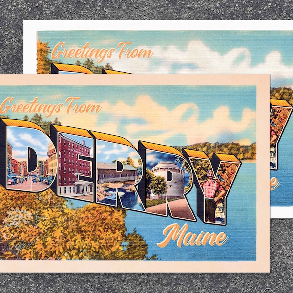 Derry Maine Postcard - Stephen King IT collectible book lover unique gift idea bookmark art print poem haiku