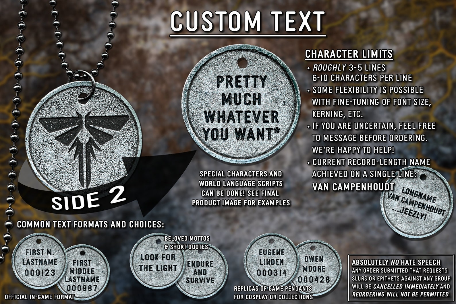The Last of Us Firefly Pendant - personalized gift PS4 PS5 Clicker Cordyceps Fireflies dog tag Playstation 4 jewelry crafts necklace