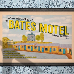 8x12 Bates Motel Postcard Art Print - PSYCHO Norman Bates Alfred Hitchcock collectible horror movie lover unique gift idea art print