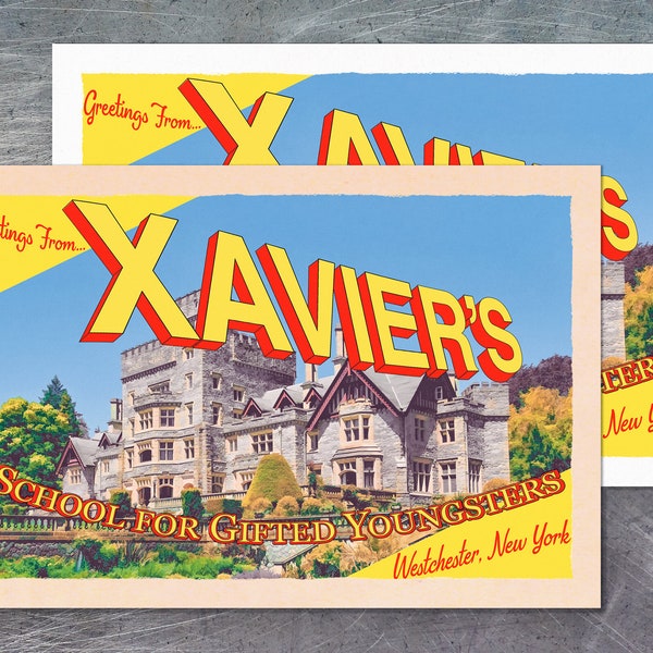 Xavier's School Postcard - X-Men Marvel collectible comic book lover unique gift idea bookmark art print