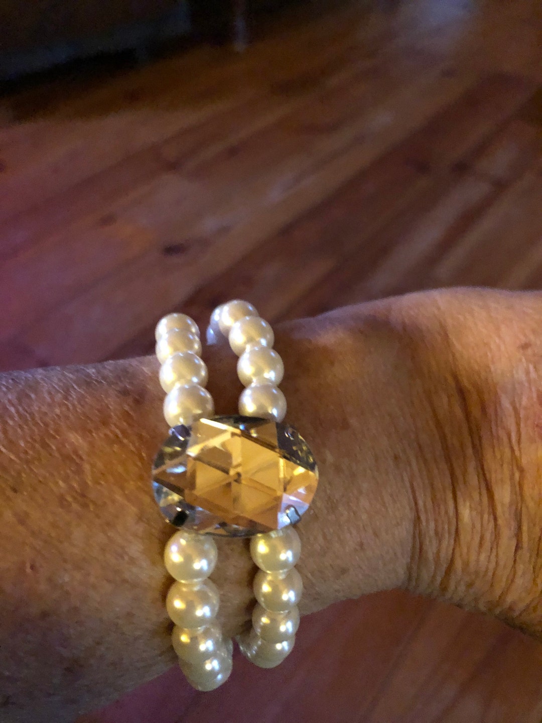 Double Stretch Pearl Bracelets With a Large Costume Stone to Etsy