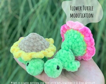 Crochet Pattern | Flower Mod | Turtle Modification | Flower Edging for Baby Myrtle + Itty Bitty No-Sew Turtle