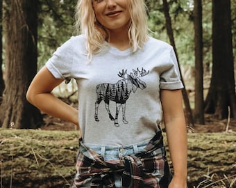 Moose Shirts for Women, Cute Moose T Shirt, Wildlife Shirts, Animal T Shirt, Nature Graphic Tee, Camping Shirts, Moose Lover Gifts, Alaska