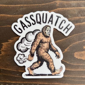 Hilarious Gassquatch Bigfoot Farting Sticker | Funny Sasquatch Decal | Yeti Christmas Gift & Holiday Stocking Stuffer | Bigfoot Lover Gift