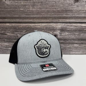 Forest Bear “I Put Out” Woven Patch Hat: Leather Patch, Breathable Mesh