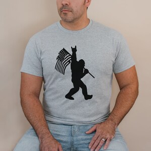 Patriotic Bigfoot Shirt, 4th of July Men&#39;s Shirt, Bigfoot Shirt, Sasquatch Shirts, Bigfoot Lover Gift, American Flag Bigfoot