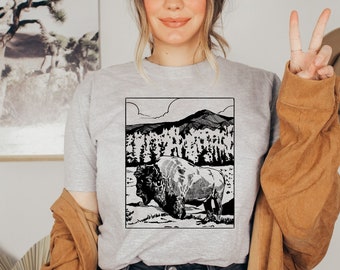 Hand Drawn Bison Roaming Buffalo TShirt *UNISEX FIT*