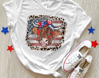 Patriotic Cow T Shirt for 4th Of July *UNISEX FIT* Red White Blue, Patriotism Graphic Tee, Proud American