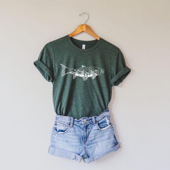 Camisetas de pesca para mujeres, camisetas de mujer, regalo para pescador,  camisetas de pesca, camiseta de naturaleza, pesca con mosca, salmón,