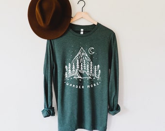 Mountain Long Sleeve Shirt, Shirts for Women, Womens Shirts, Camping T Shirt, Travel Shirt, Nature TShirt, Hiking Shirt, Gift for Her,