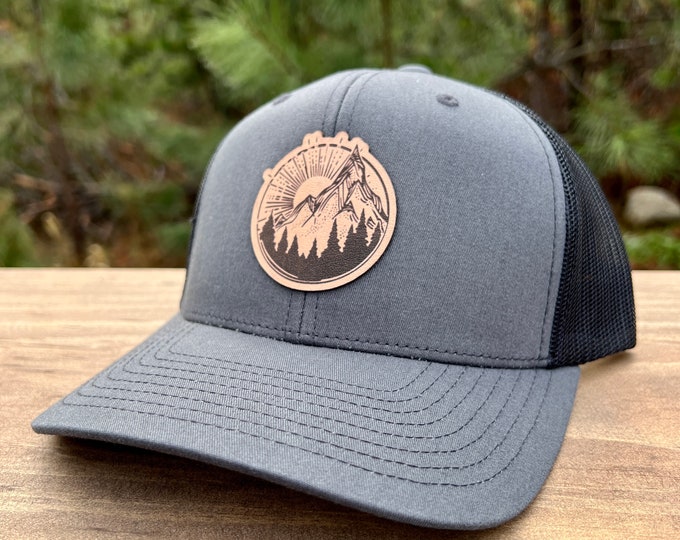 Nature Hat, Hiking, Adventure, Hats for Men, Hats for Women, Mountain Hat, Nature Lover, Explore More, Gift for Hiker, Leather Patch Flexfit