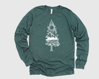 Arbre à manches longues © chemise d'arbre, t-shirt de forêt, t-shirt d'exploration, sortir à l'extérieur, cadeau de Noël, montagne, chemise à manches longues, tee-shirt d'aventure