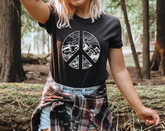 Peace Tee, Peace Sign T Shirt for Women, Women's Graphic Tee, Cute TShirt, Gift For Her, Mountain Shirt, Nature Lover, Hippie Boho Shirts