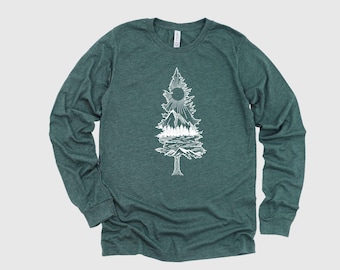 Tree Long Sleeve © tree shirt, forest t shirt, explore tshirt, get outdoors, christmas gift, mountain, long sleeve shirt, adventure tee