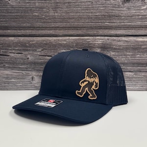 Bigfoot Nature Hat - Sasquatch Camping Snapback - Genuine Leather Front, Mesh Back, Adjustable Fit for Hiking and Travel