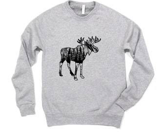 Sweat à capuche orignal / Sweat-shirt de la faune / Cadeau pour les amoureux de l'orignal / Pull mignon orignal / Chemise de la faune / Cadeau pour homme / Sweat à capuche doux