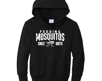 Youth "Feeding Mosquitos Since Birth" Hoodie | Funny Camping Hoodie for Kids | Outdoor Sweatshirt | Hiking Gift | Bug Bite Humor