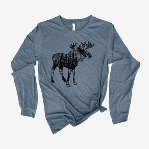 Long Sleeve Moose Shirt. Cute Long Sleeve Shirt for Women, Moose Shirts, Moose Lover Gift, Gift for Her, Womens Shirt, Shirts Women