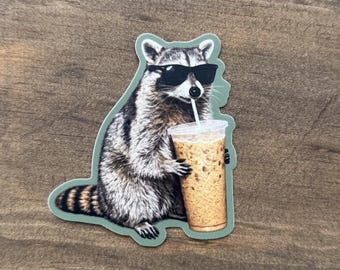 Raccoon Iced Coffee Sticker – Funny Coffee Lover Sticker | Waterproof Decal 116