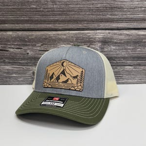 Snapback Trucker Hat: Geometric Leather Patch - Breathable Mesh, Adjustable Fit, Hiking and Outdoor Use