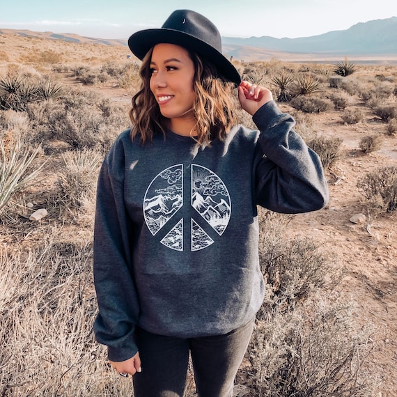 Peace Sweatshirt Nature Lover Hoodie PNW Peace Sign Sweatshirt Hippie Pullover Adventure Crewneck Cute Casual Fashion Get Outdoors Etsy Ireland