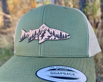 Fishing Snapback Hat: Rugged Leather Patch - Adjustable Trucker Design, Breathable Mesh, Outdoor Angler Gear