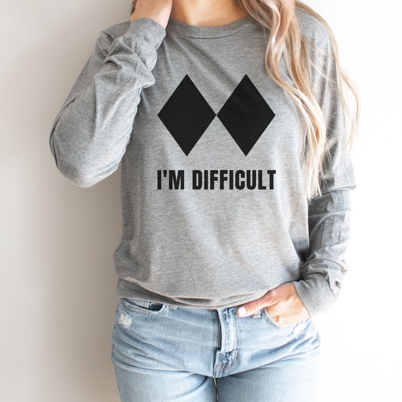 Difficult Skiing Snowboarding Tshirt Graphic Tee Long Sleeve Skier